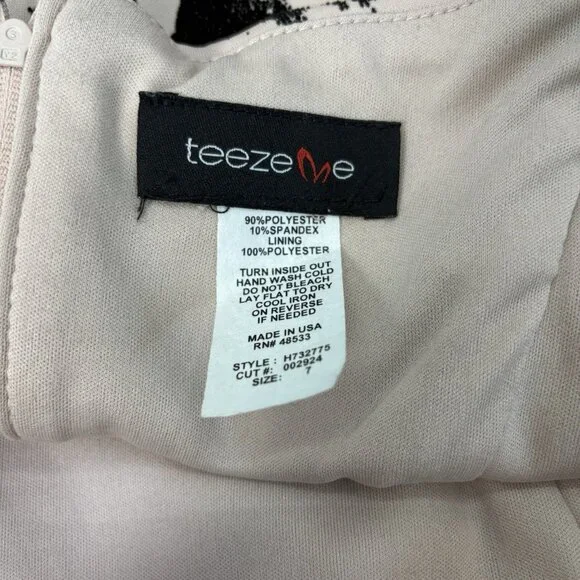 Y2K Teeze Me Tan Dress With Flocked Black Floral Pattern SZ 7 Fit & Flare,Flirty - Picture 9 of 9